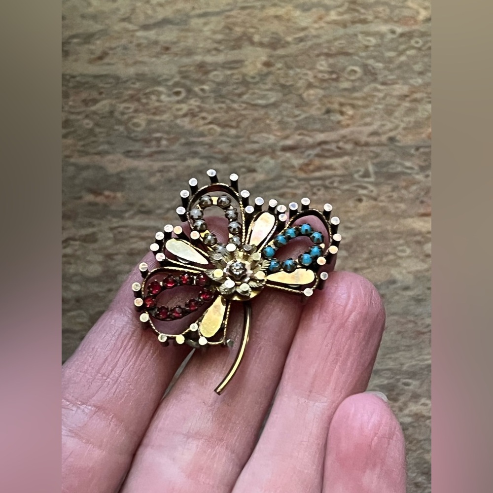 Antique Gold Filled Or Gold Shell 3-Leaf Clover Pin
